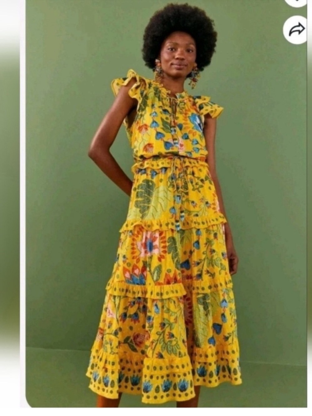 Farm Rio Yellow Summer Garden
Frill Midi Dress Sz Medium - Picture 4 of 16